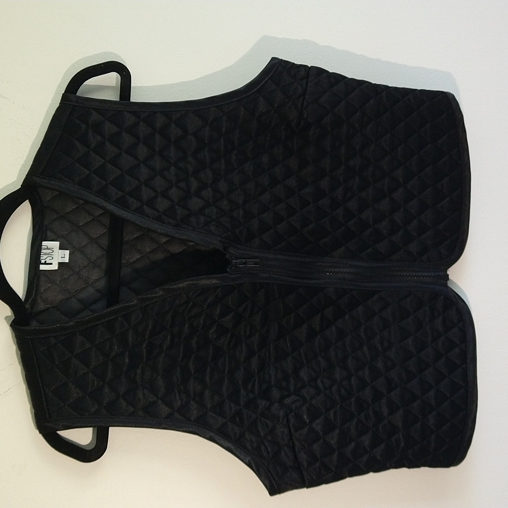 F STOP Black quilt zip front crop holiday vest